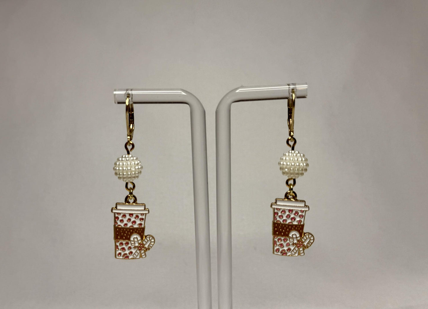Pearl Coffee Cup Dangly Earrings : Holiday Earrings