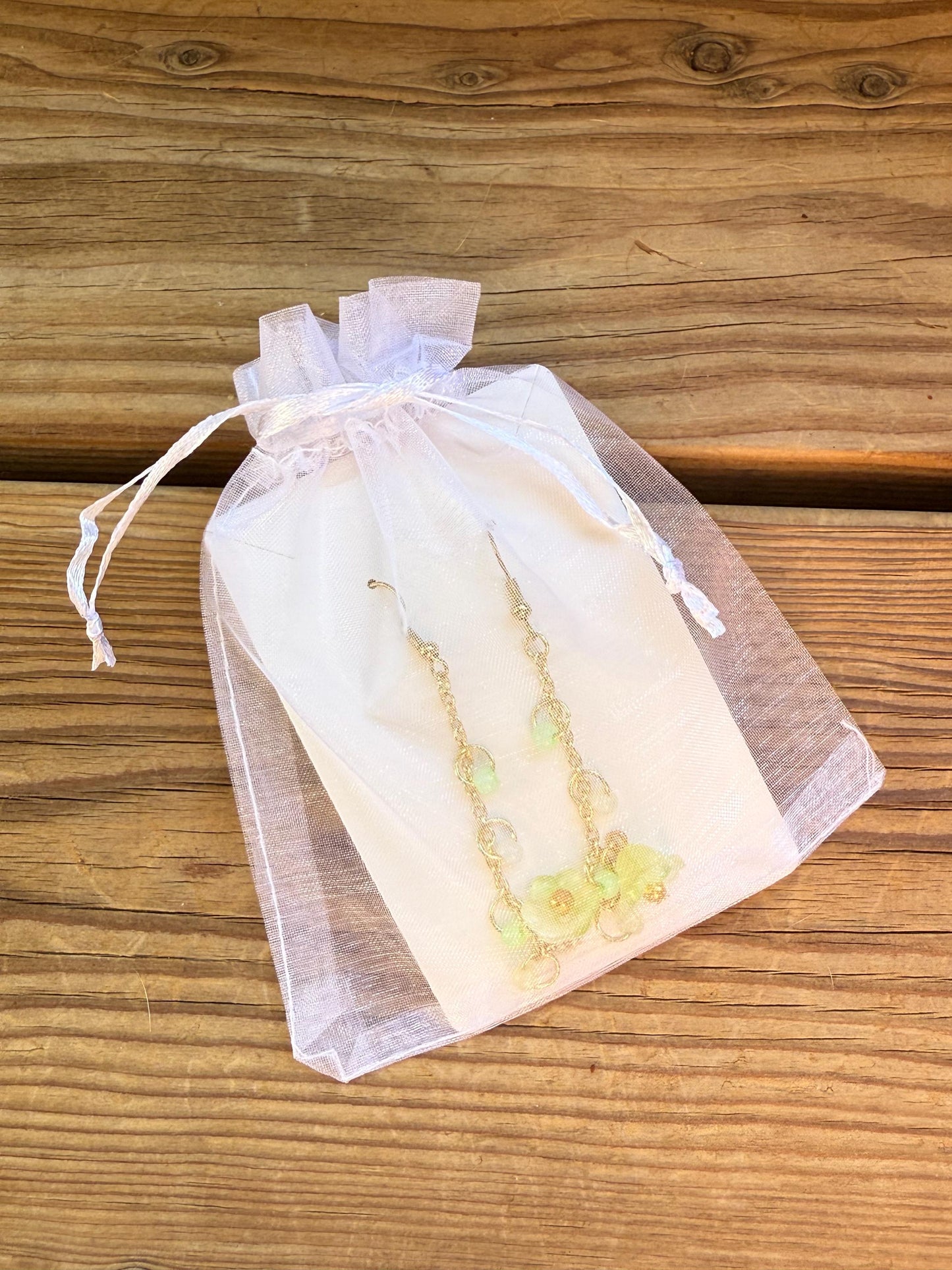Green Floral Dangly Earrings