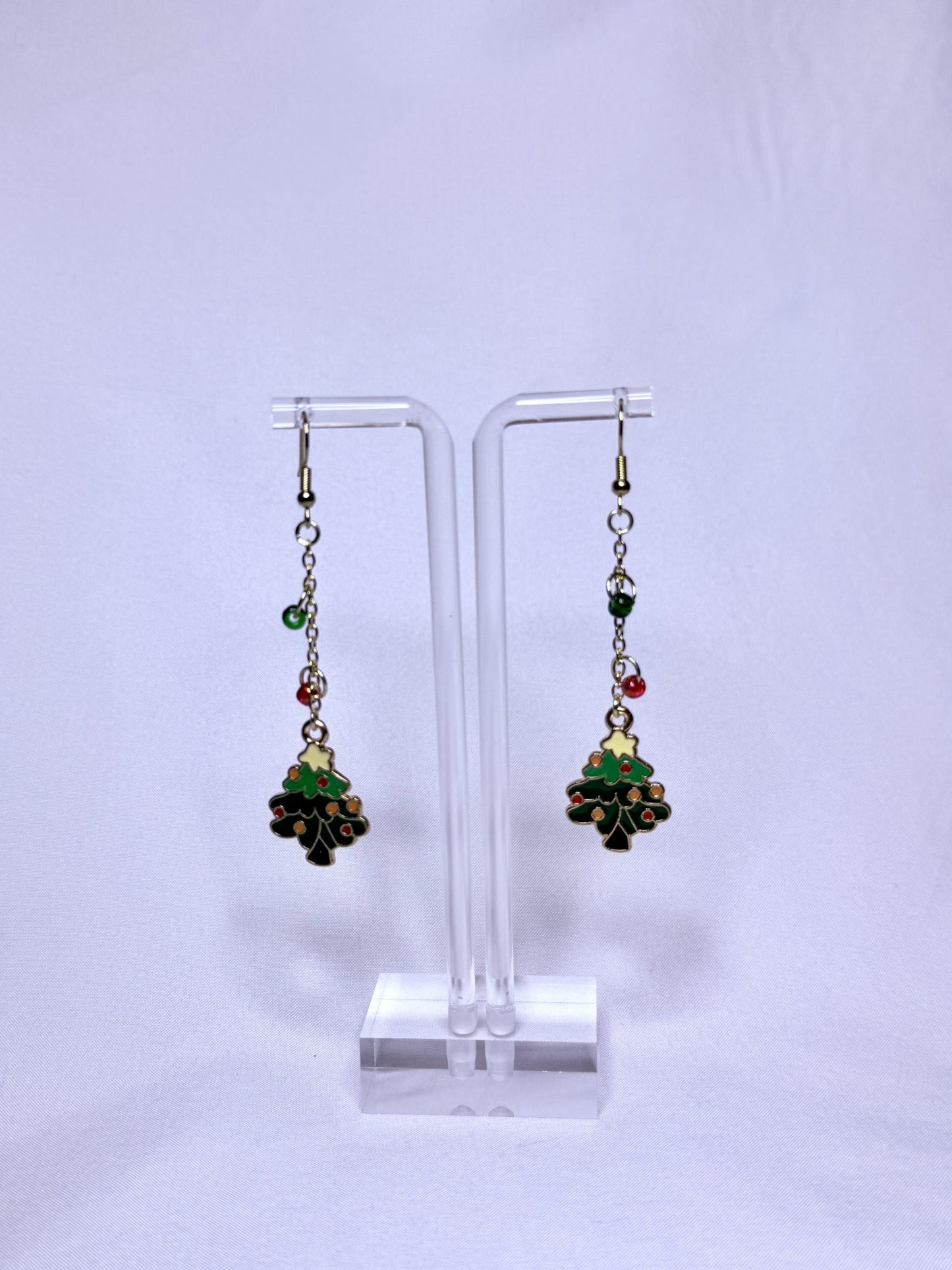 Holiday Cheer Earrings – Green Trees with Colorful Ornaments