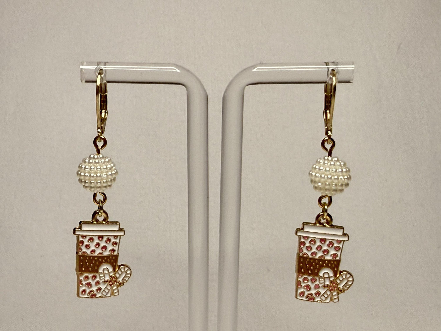 Pearl Coffee Cup Dangly Earrings : Holiday Earrings
