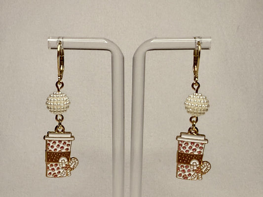 Pearl Coffee Cup Dangly Earrings : Holiday Earrings