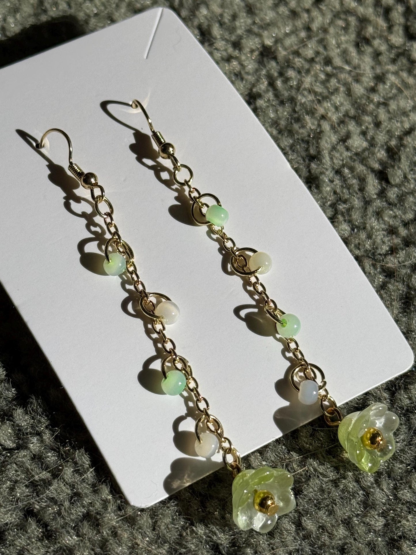 Green Floral Dangly Earrings