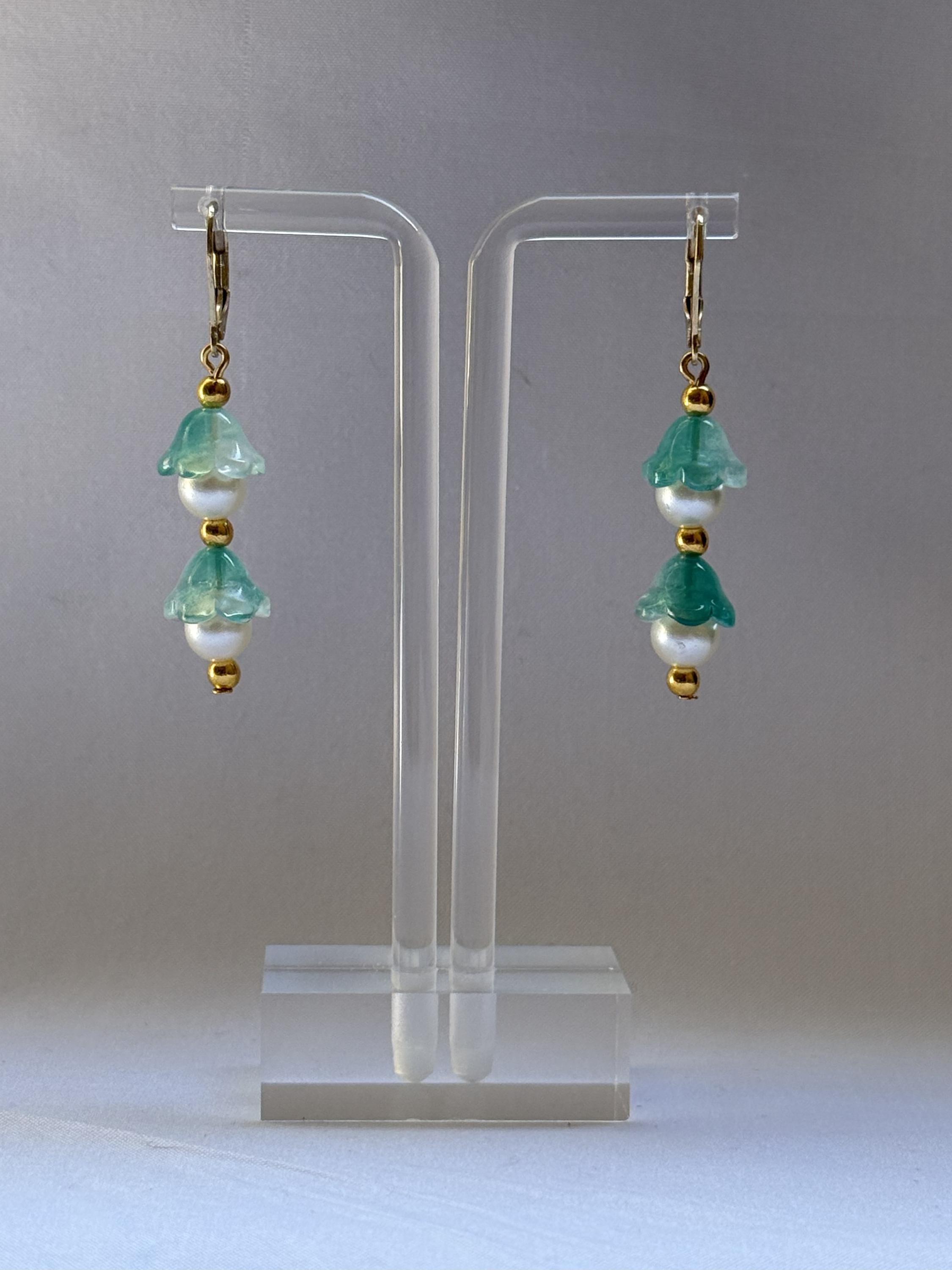 Spring Luxe Dangles – Green Blossoms & Pearls