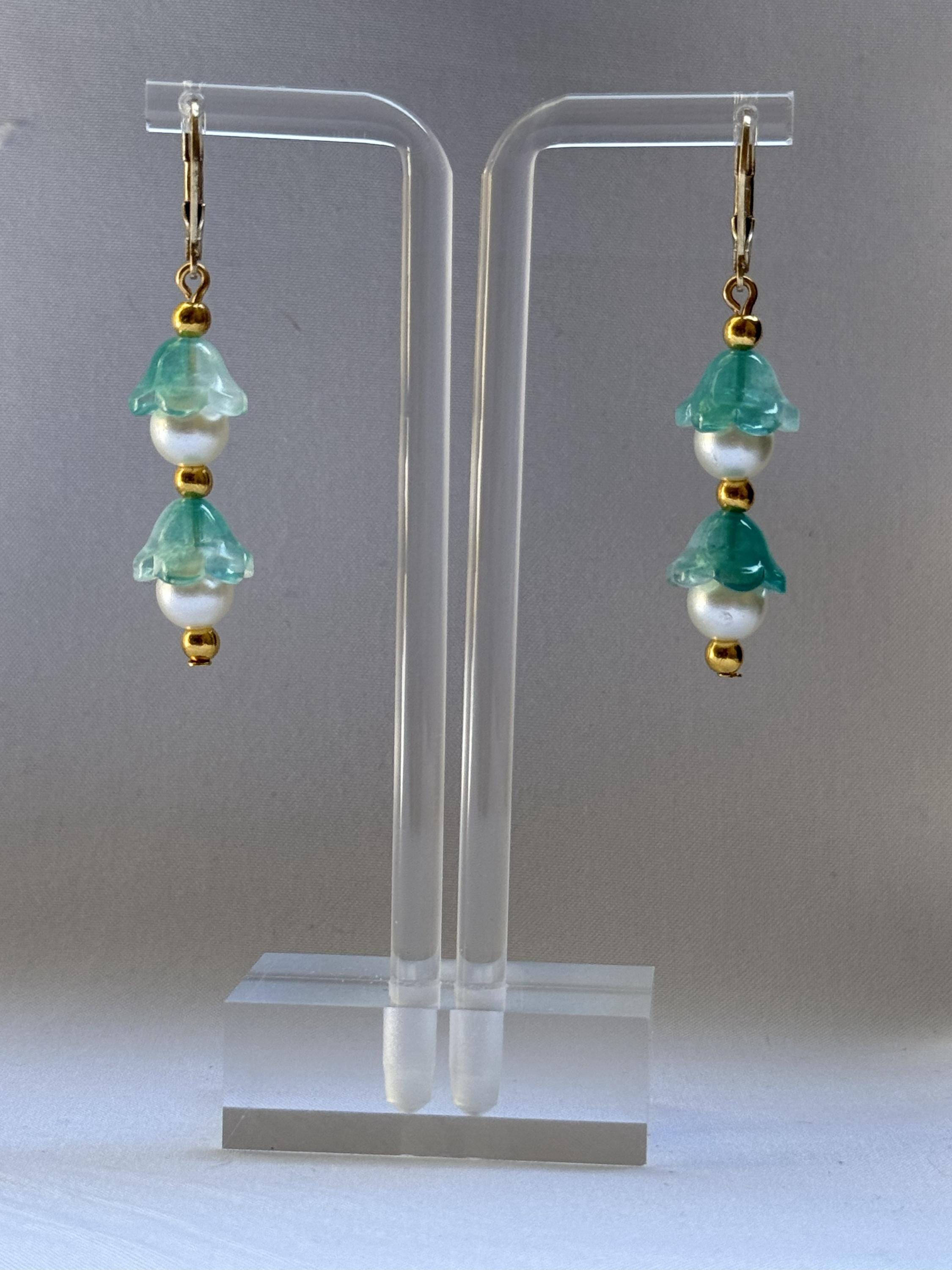 Spring Luxe Dangles – Green Blossoms & Pearls