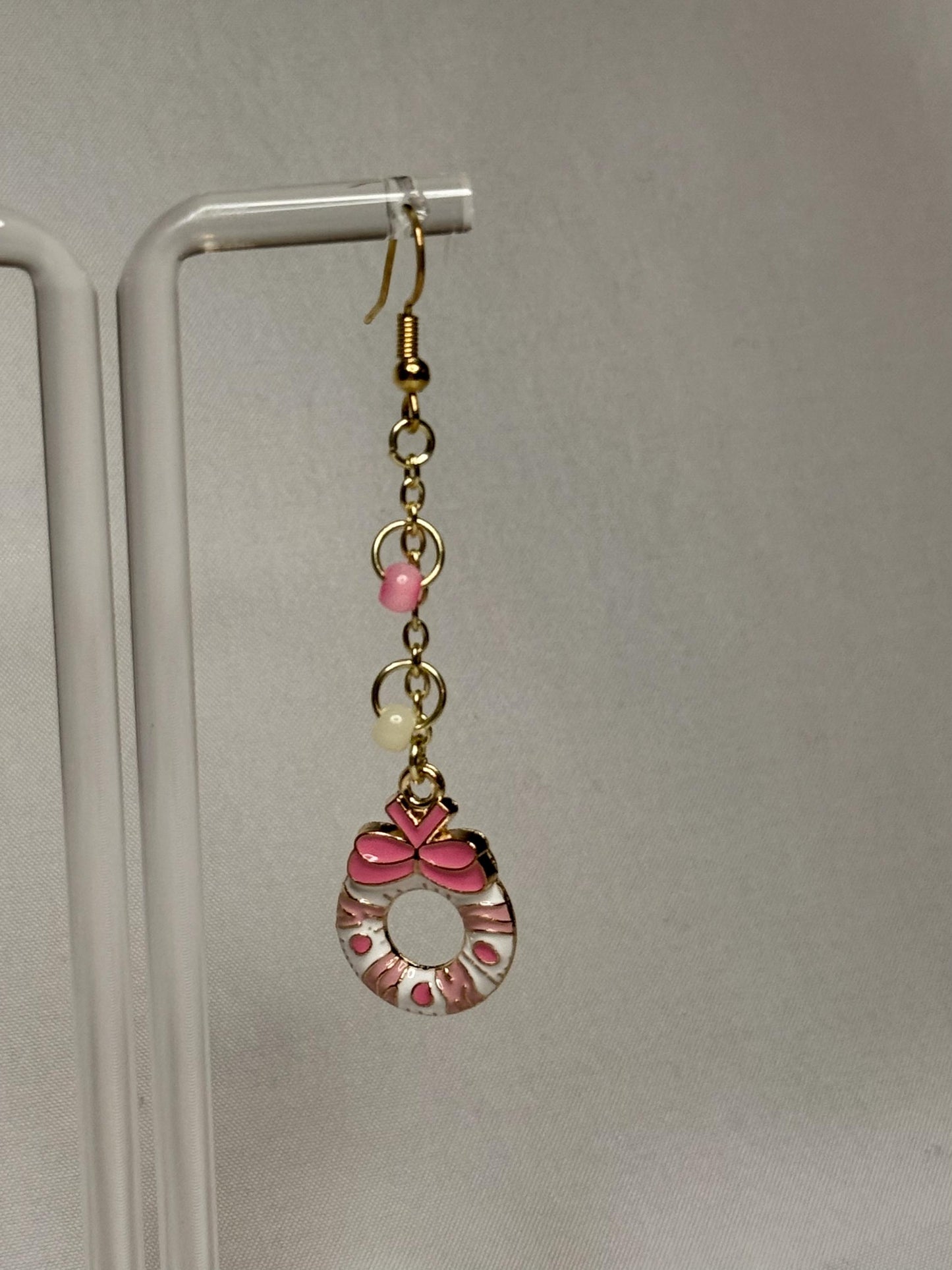 Pink Wreath Dangly Earrings : Holiday Earrings