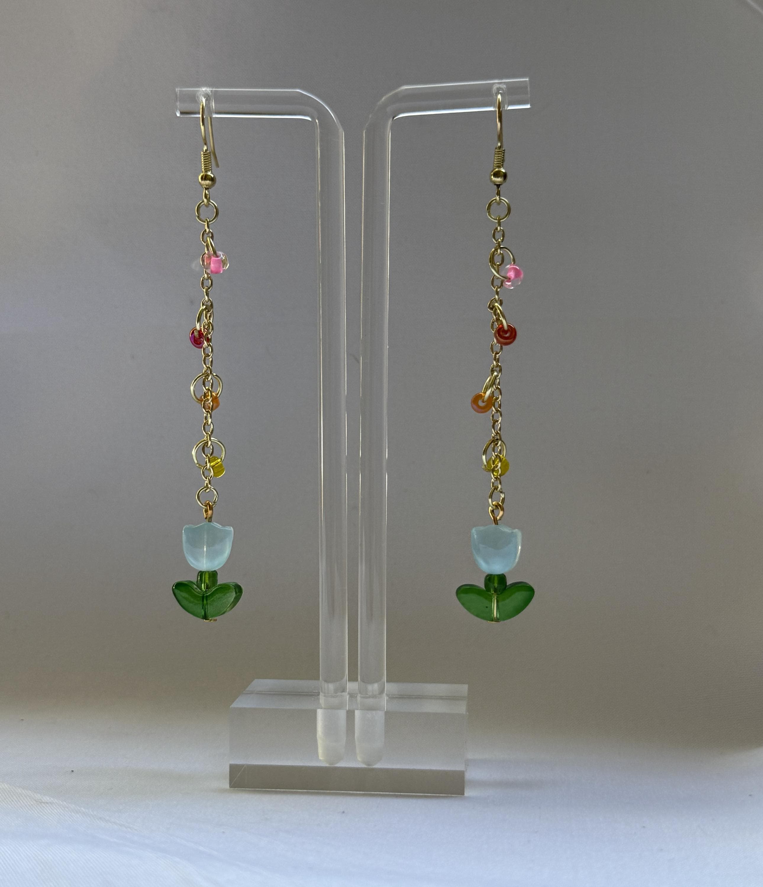 Rainbow Tulip Dangly Earrings: Flower Earrings