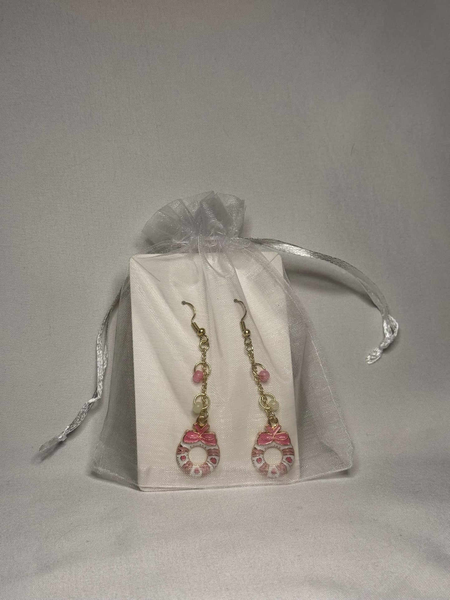Pink Wreath Dangly Earrings : Holiday Earrings