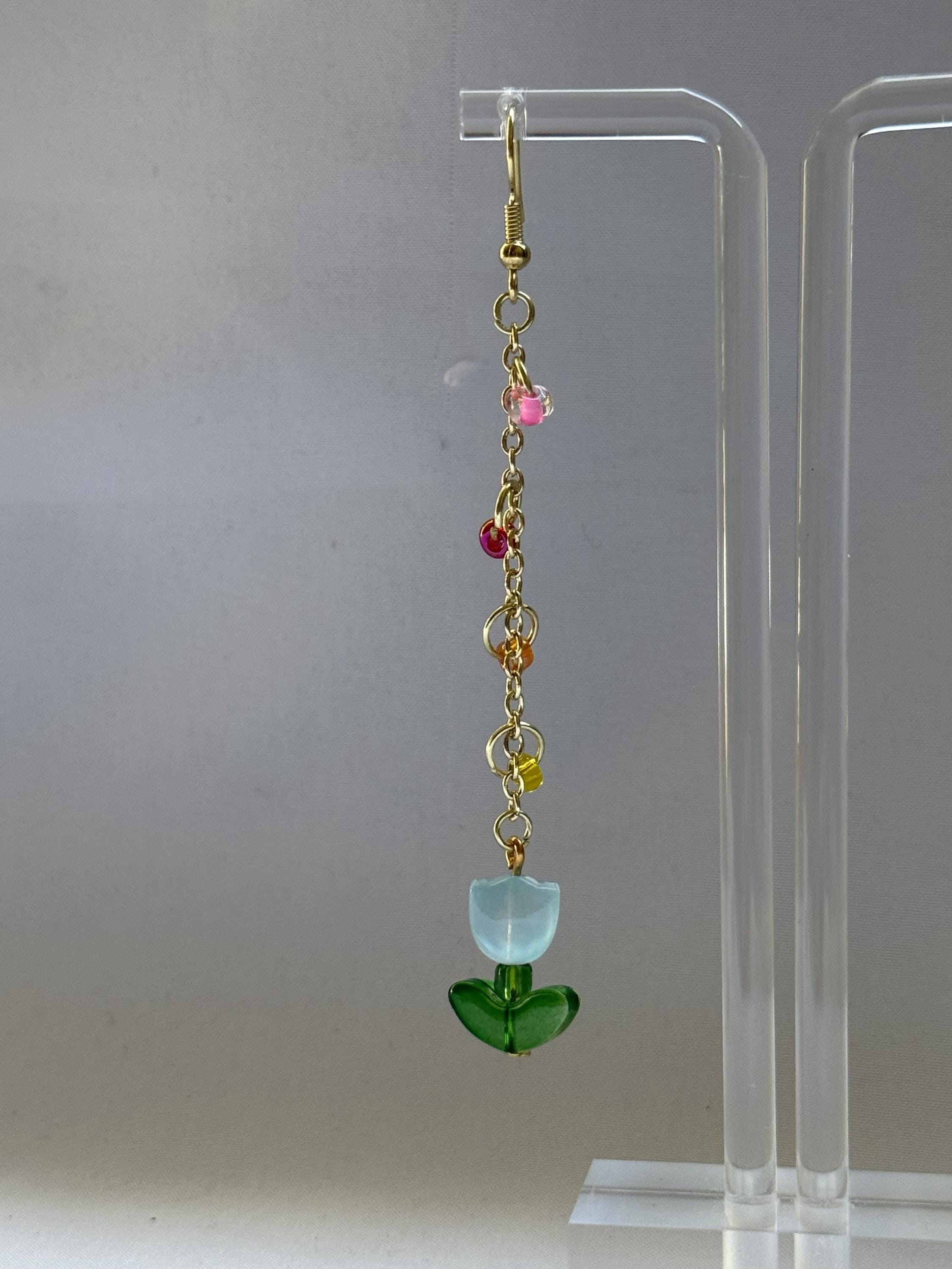 Rainbow Tulip Dangly Earrings: Flower Earrings