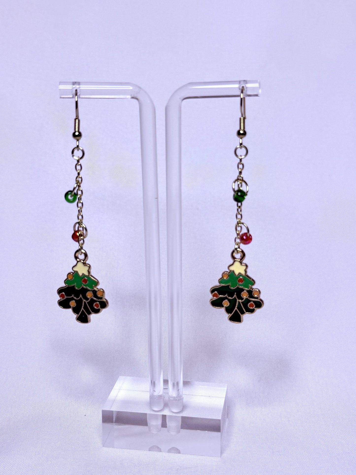 Holiday Cheer Earrings – Green Trees with Colorful Ornaments