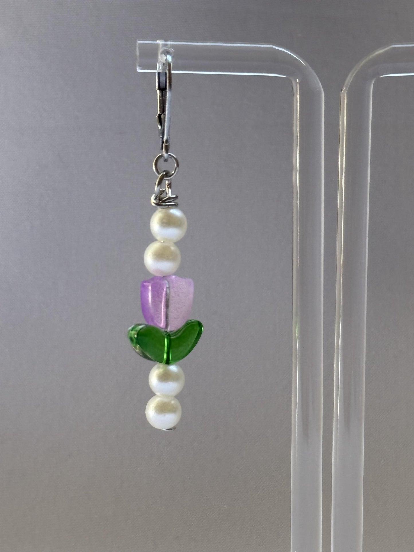Purple Tulip & Pearl Earrings