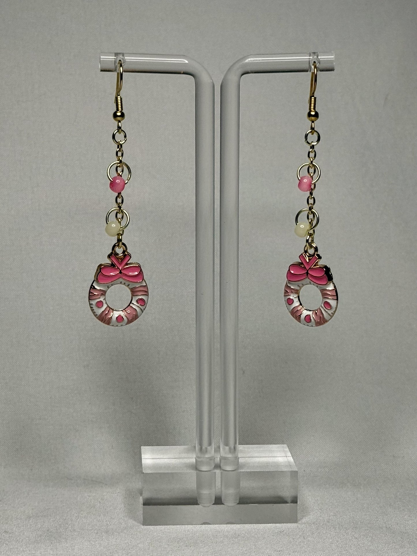 Pink Wreath Dangly Earrings : Holiday Earrings