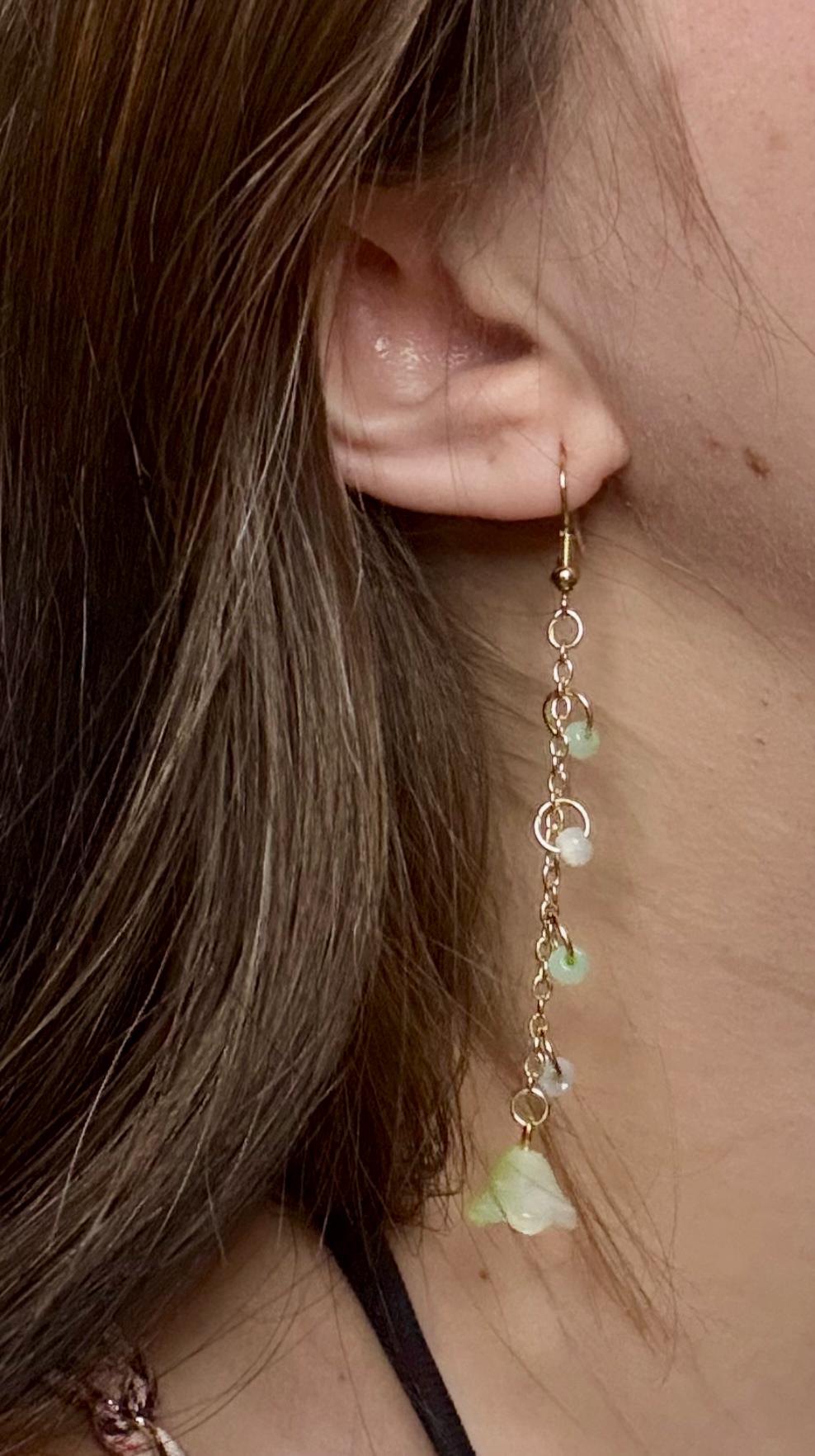 Green Floral Dangly Earrings