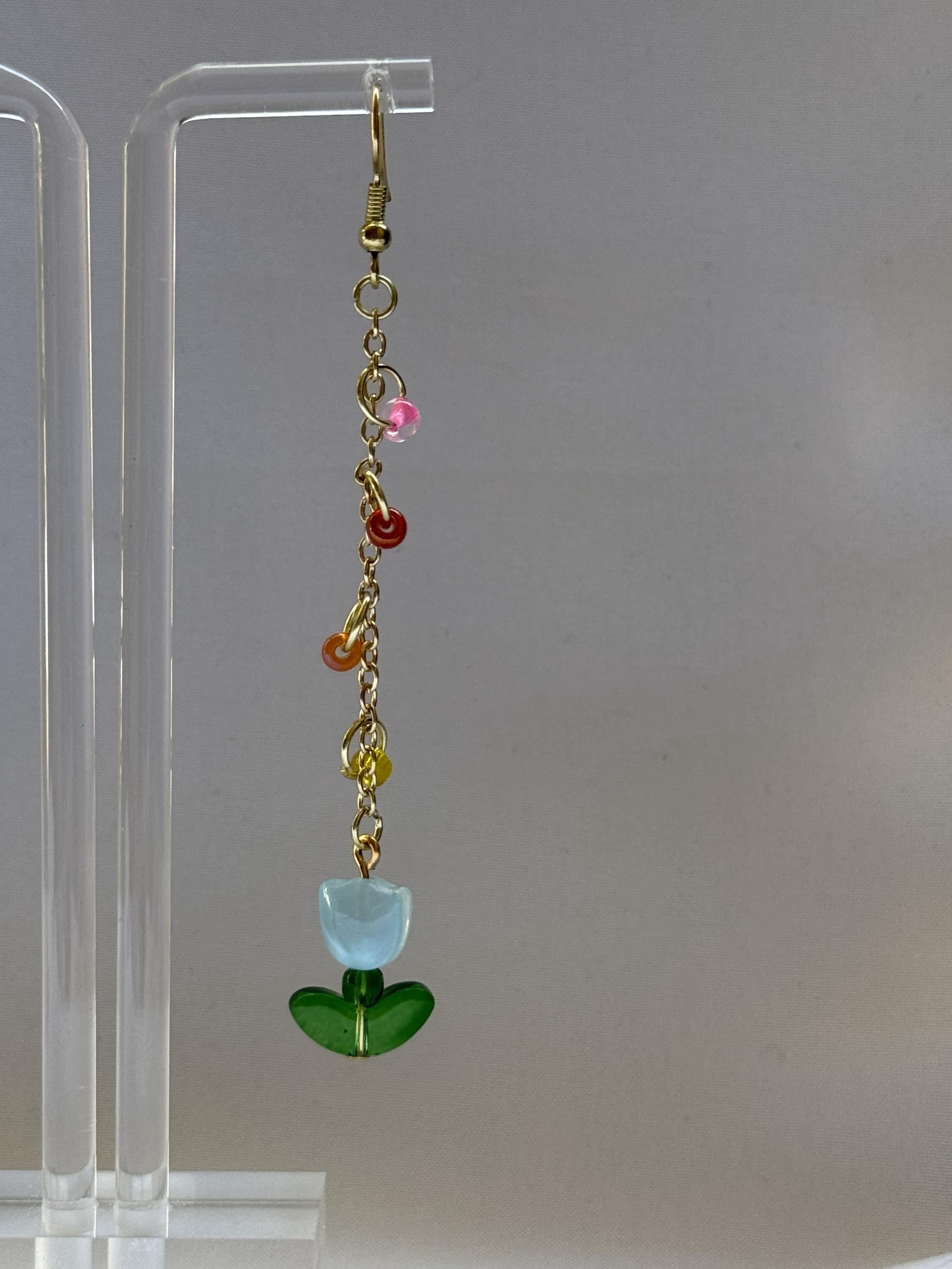 Rainbow Tulip Dangly Earrings: Flower Earrings