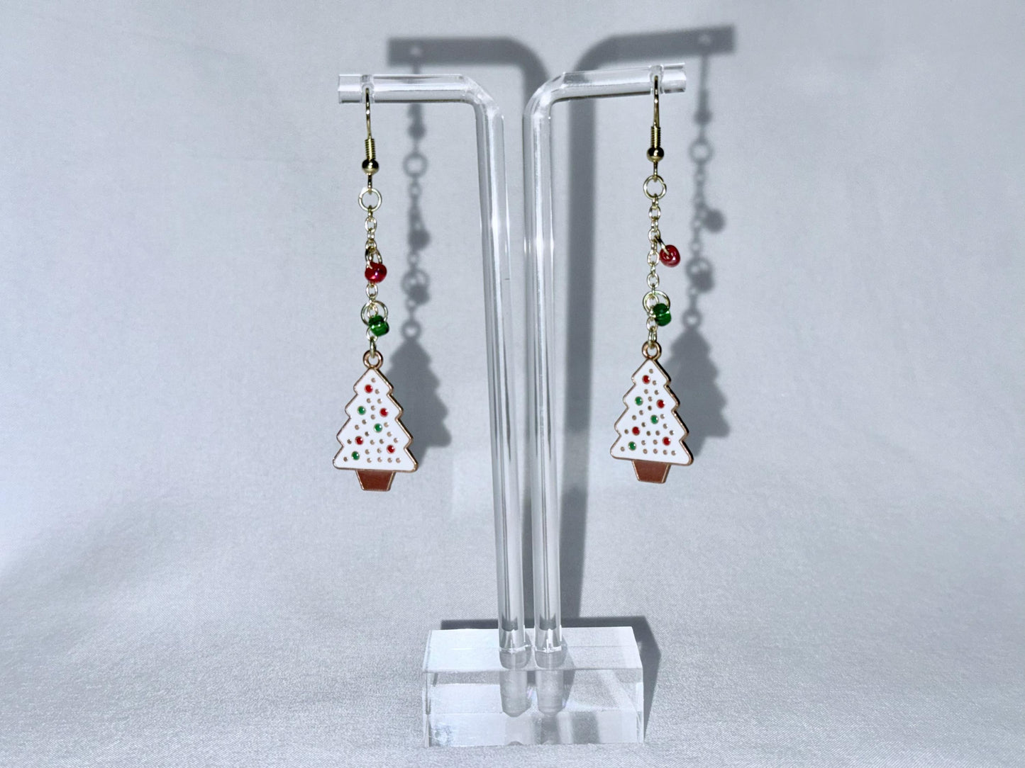 White Christmas Tree Dangly Earrings : Holiday Earrings