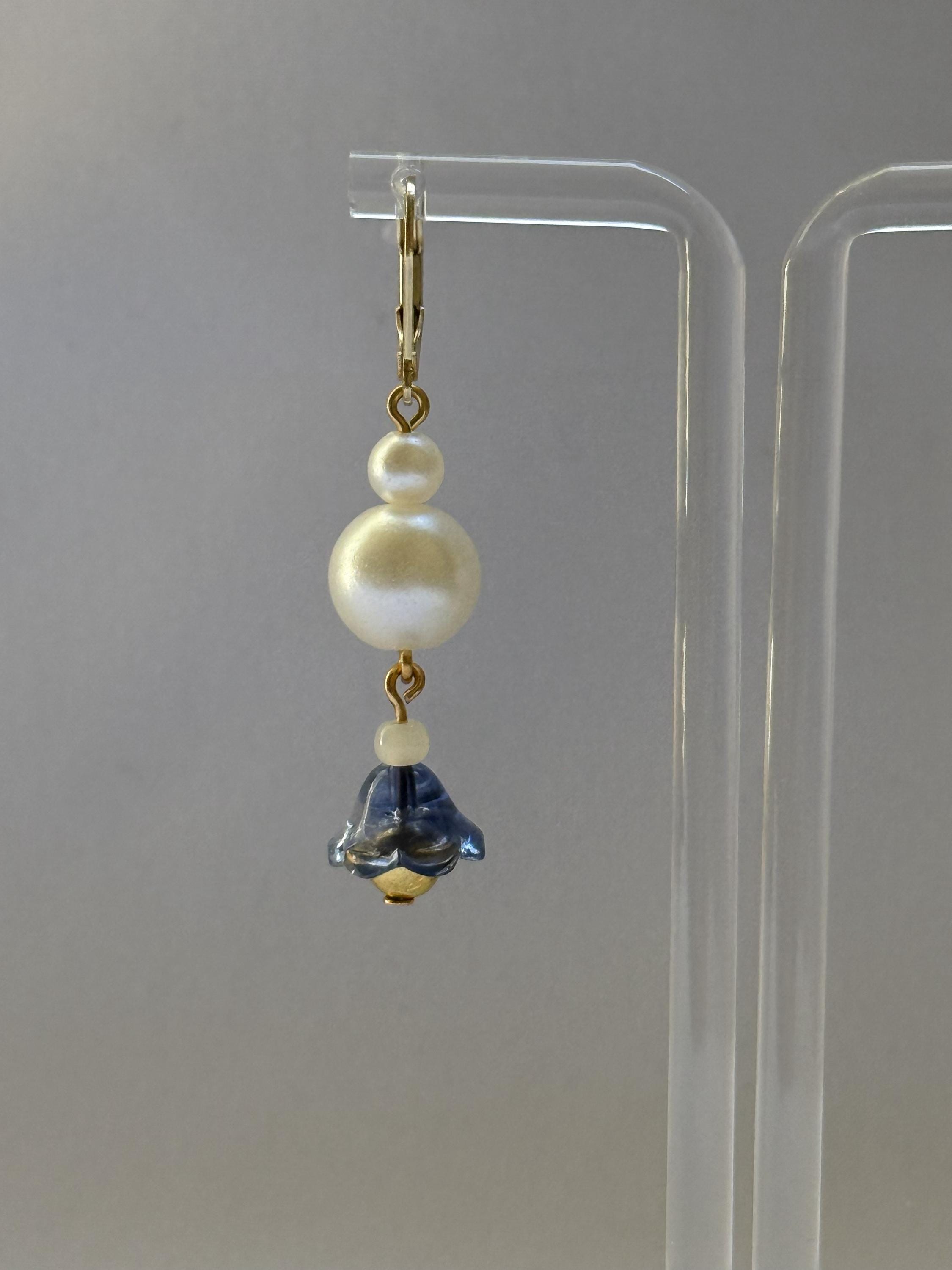 Pearl Blue Floral Earrings