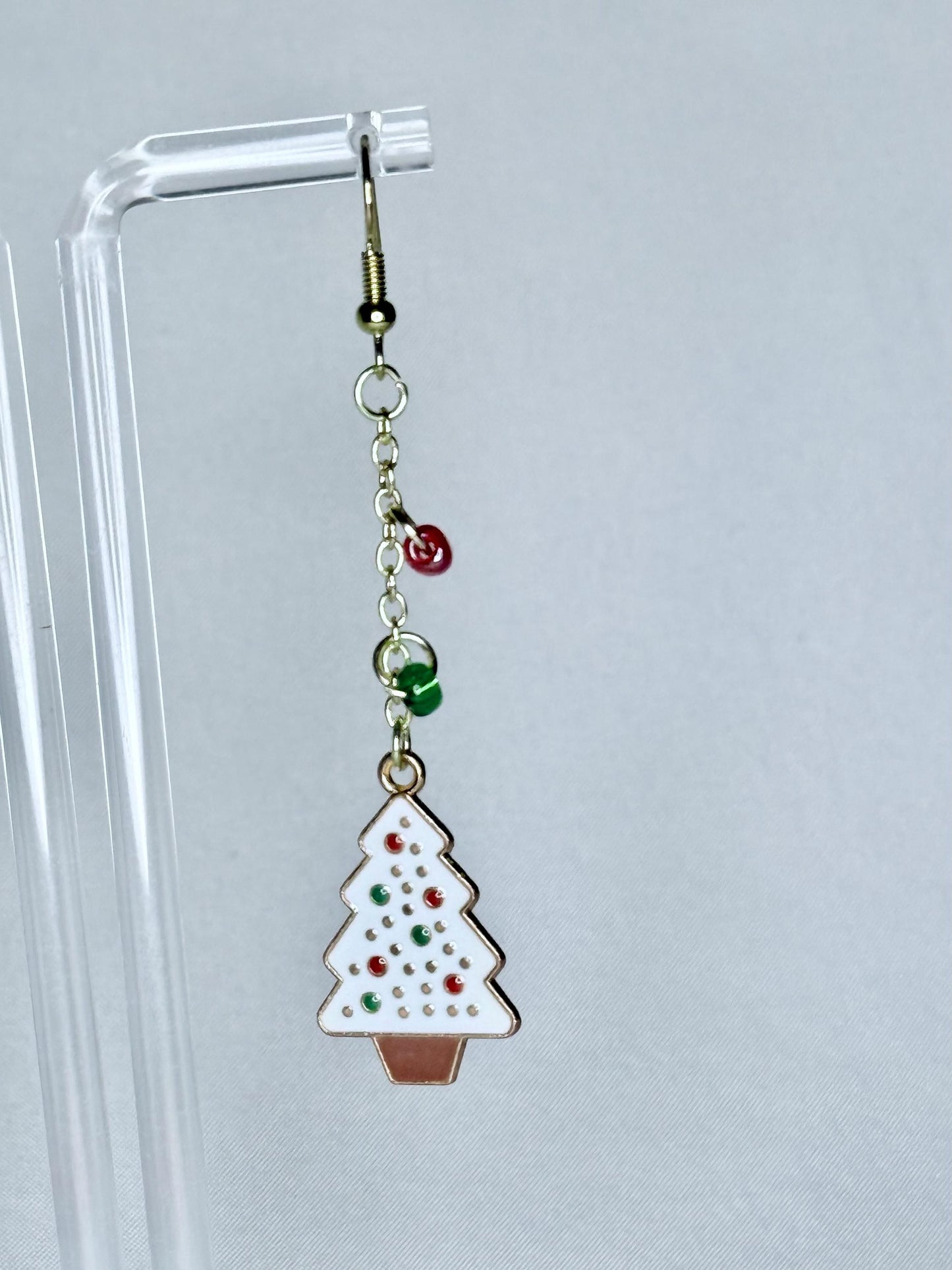 White Christmas Tree Dangly Earrings : Holiday Earrings