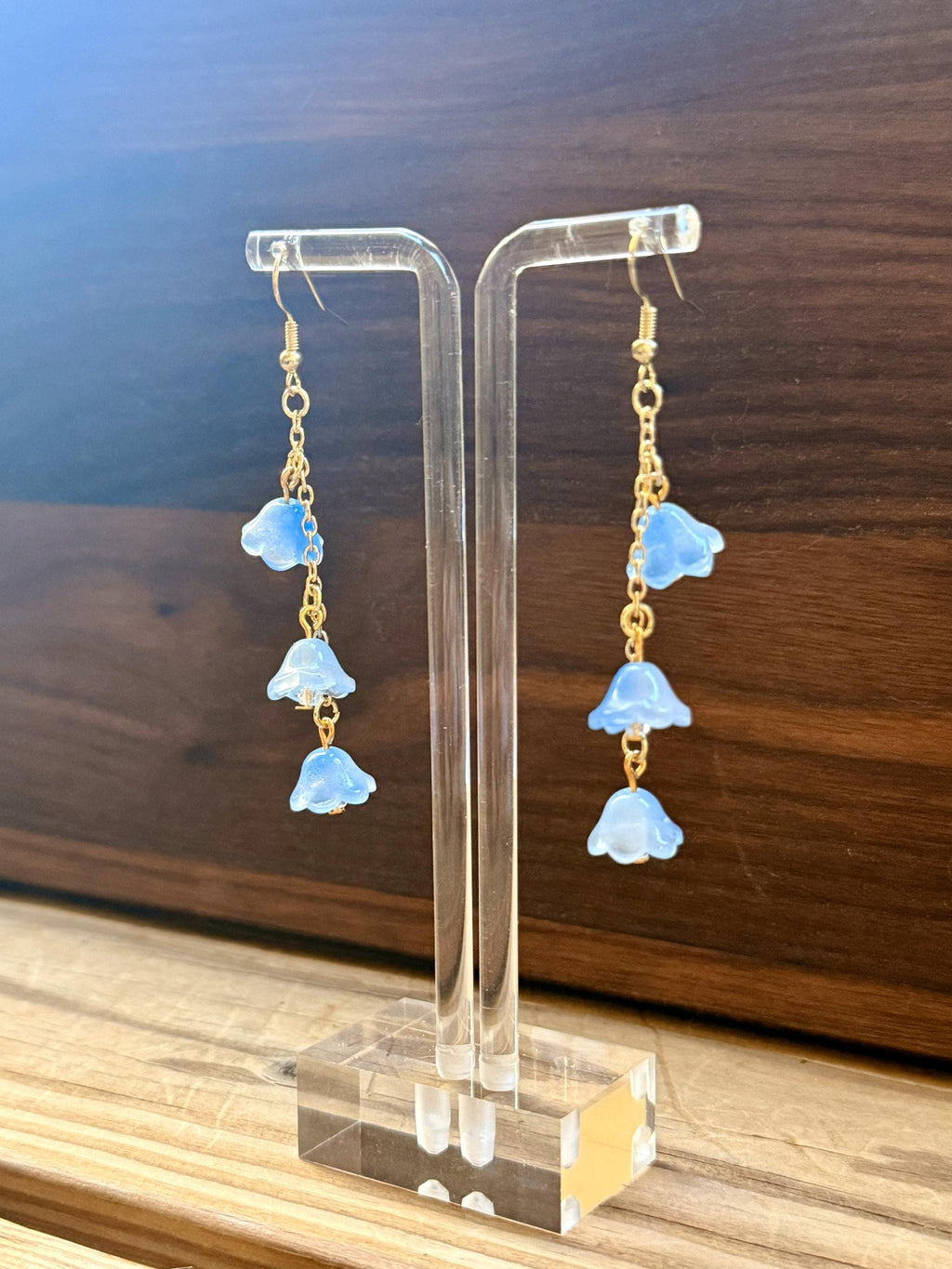 Fairycore Floral Earrings – Delicate Blue Blooms on Gold Chains for Spring & Everyday Magic