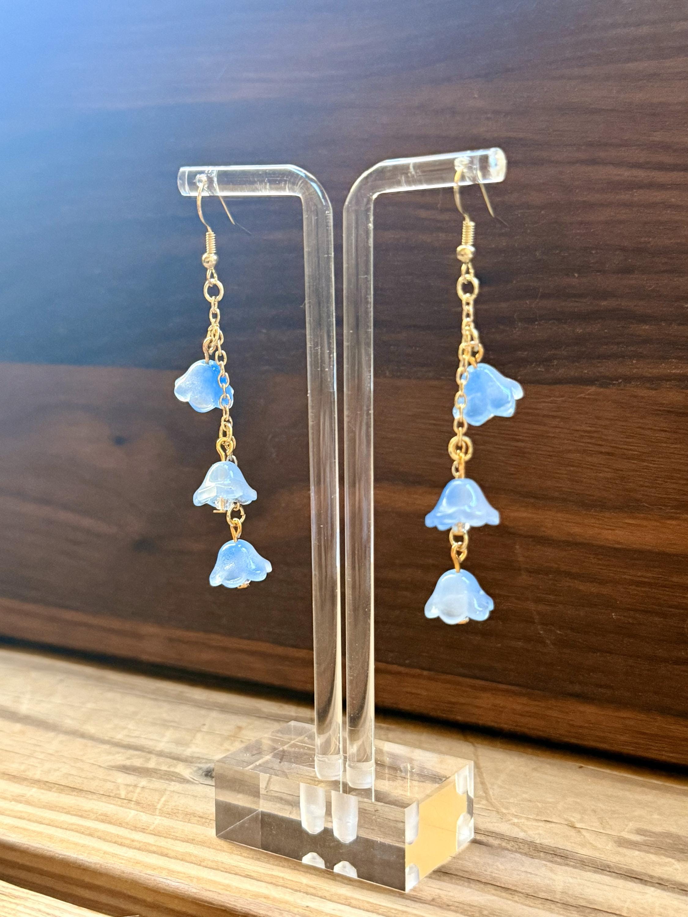 Fairycore Floral Earrings – Delicate Blue Blooms on Gold Chains for Spring & Everyday Magic