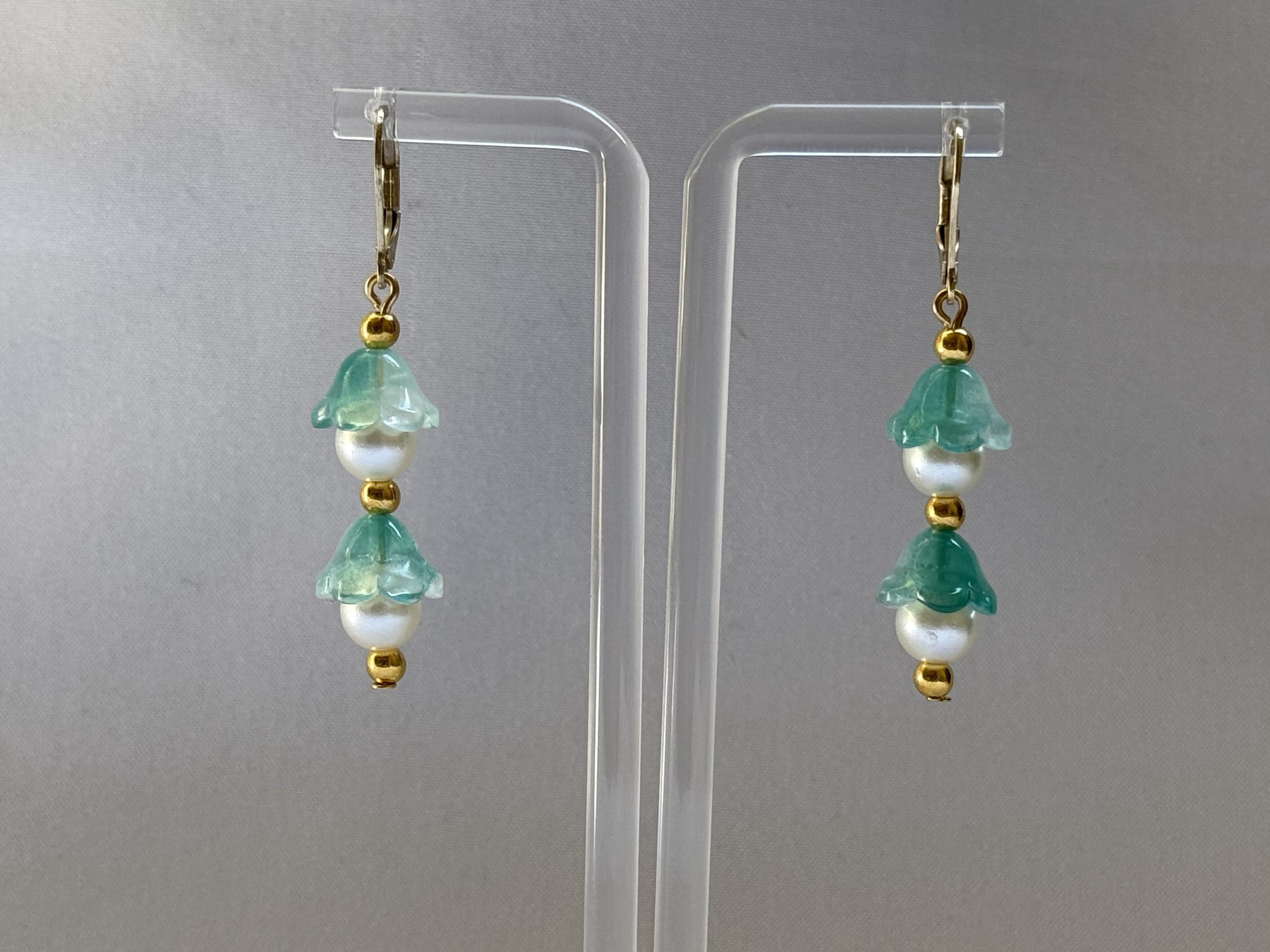 Spring Luxe Dangles – Green Blossoms & Pearls
