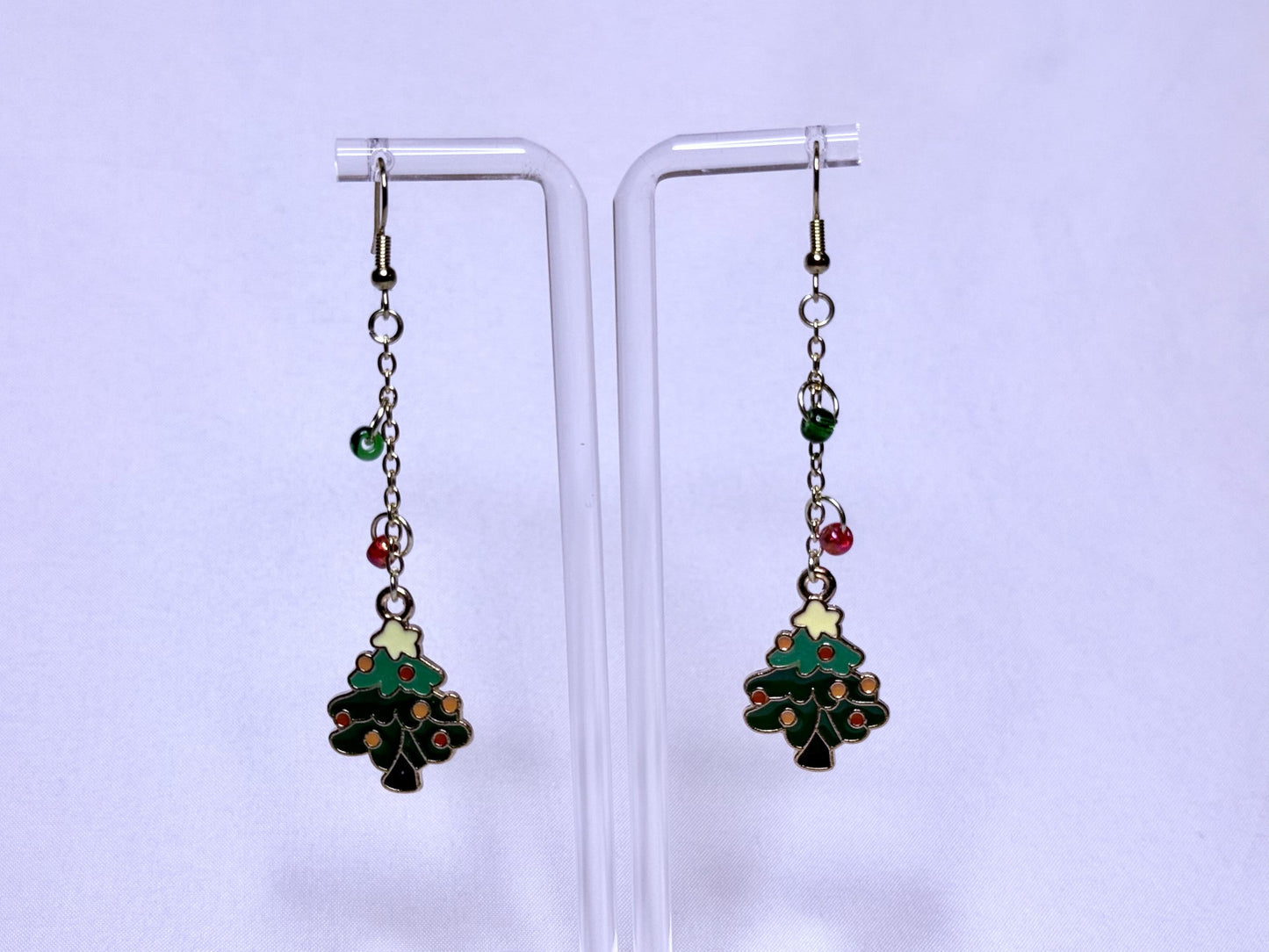 Holiday Cheer Earrings – Green Trees with Colorful Ornaments