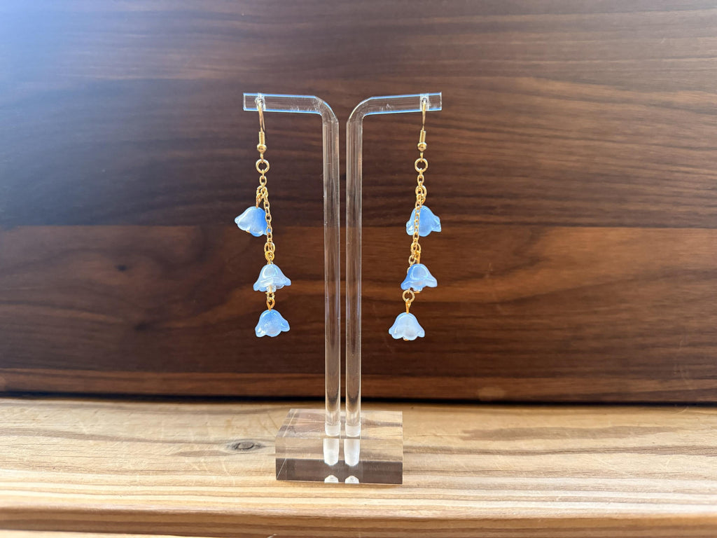 Fairycore Floral Earrings – Delicate Blue Blooms on Gold Chains for Spring & Everyday Magic