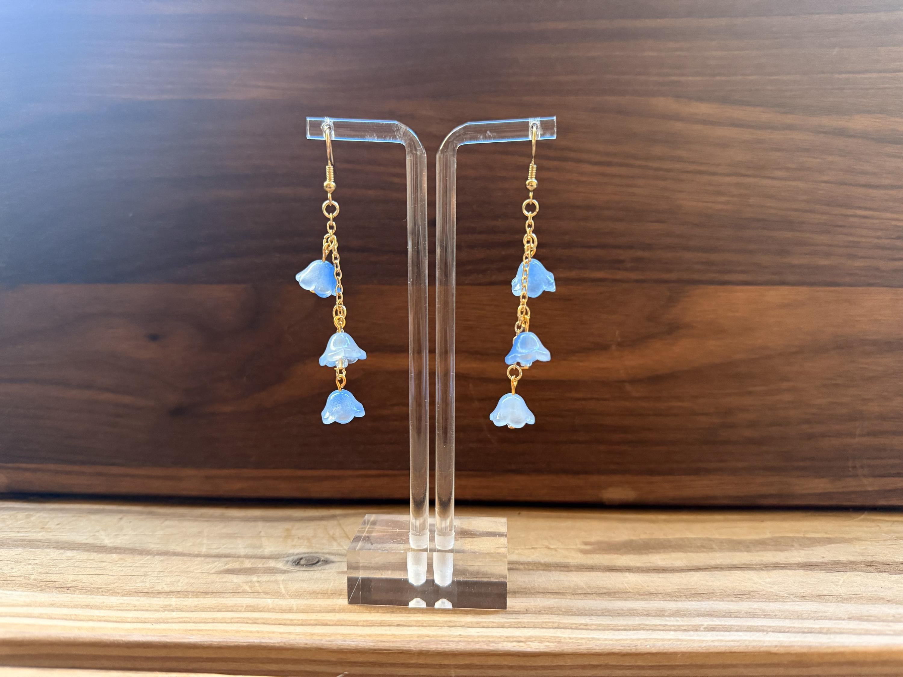 Fairycore Floral Earrings – Delicate Blue Blooms on Gold Chains for Spring & Everyday Magic