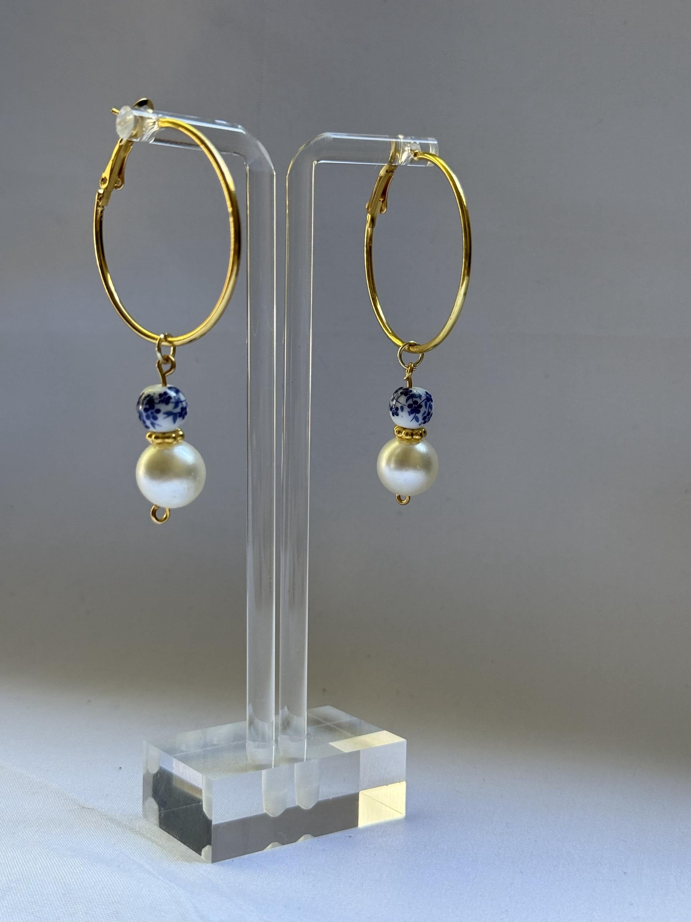 Porcelain Pearl Hoops Earrings