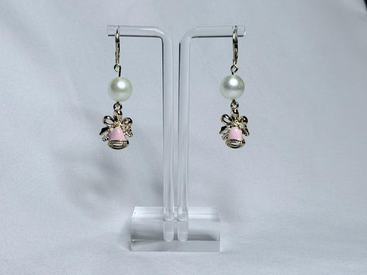 Pink & Pearl Bell Dangly Earrings : Holiday Earrings