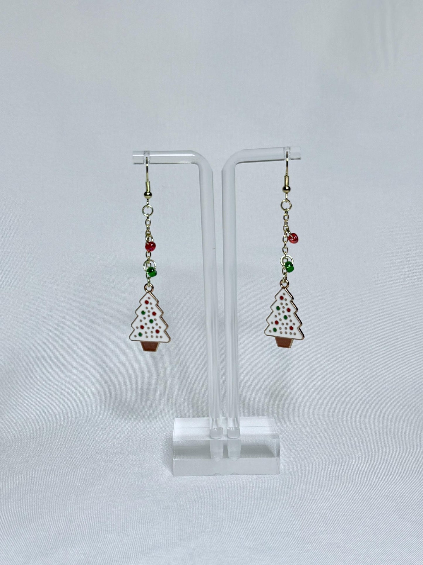 White Christmas Tree Dangly Earrings : Holiday Earrings