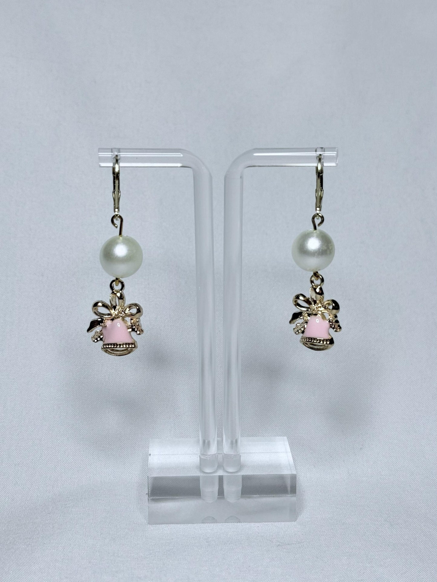 Pink & Pearl Bell Dangly Earrings : Holiday Earrings