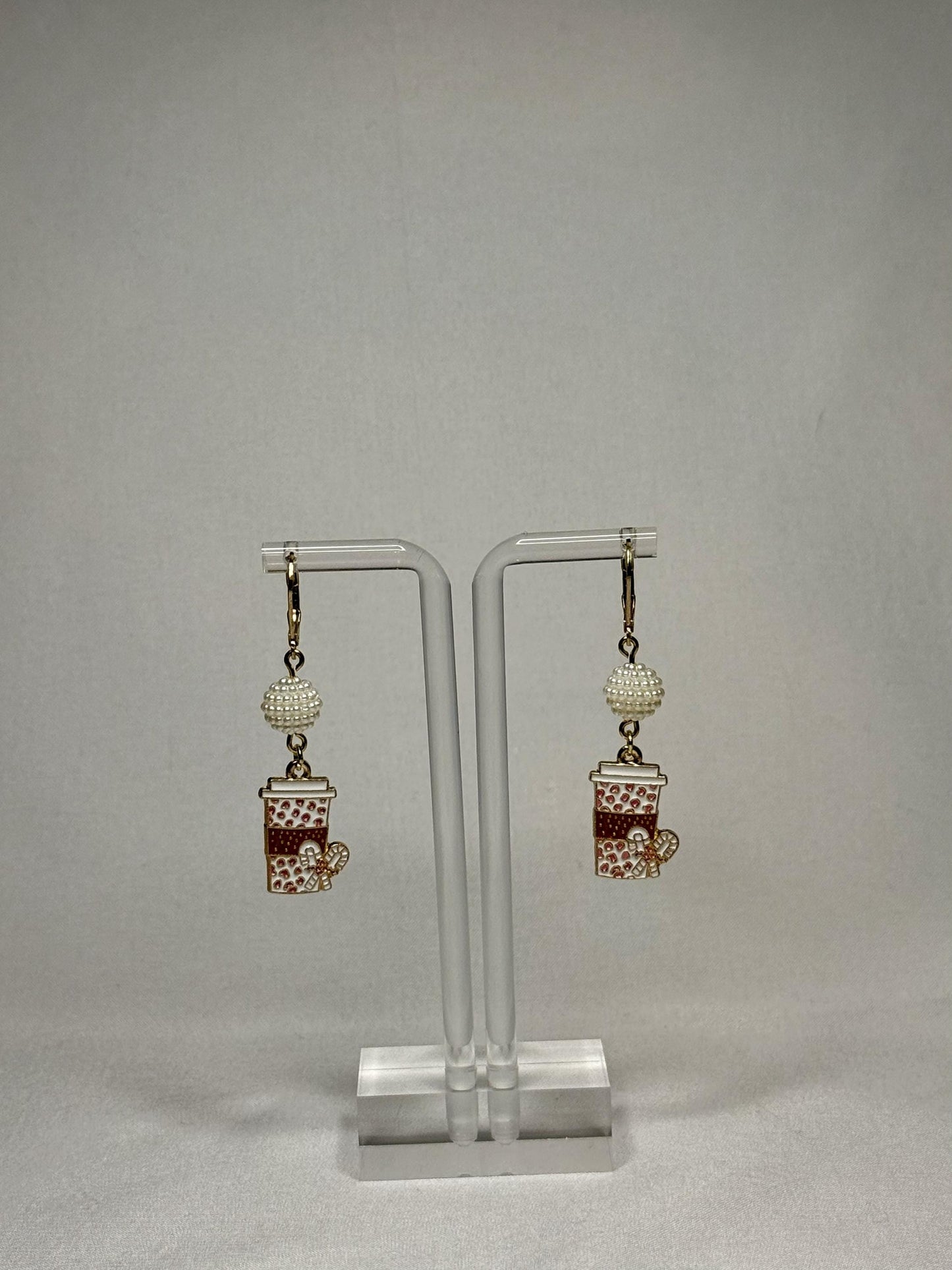 Pearl Coffee Cup Dangly Earrings : Holiday Earrings