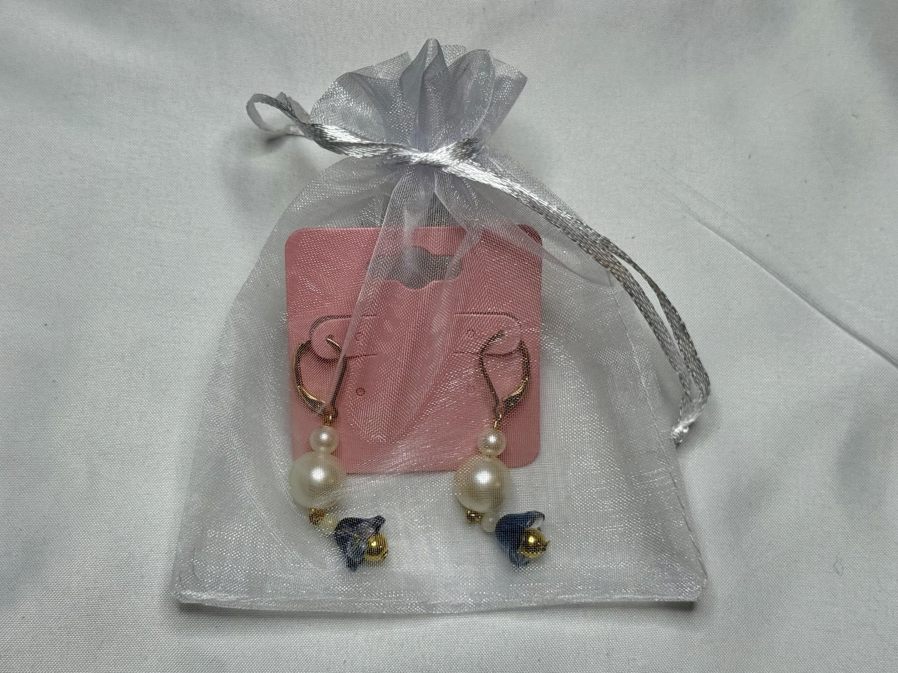 Pearl Blue Floral Earrings
