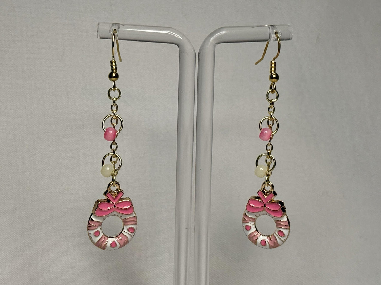 Pink Wreath Dangly Earrings : Holiday Earrings