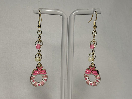 Pink Wreath Dangly Earrings : Holiday Earrings