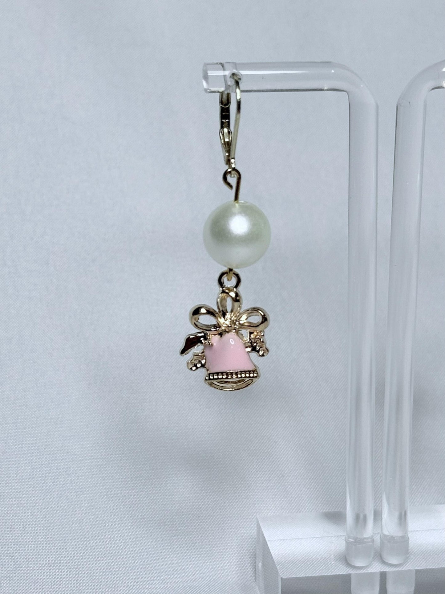 Pink & Pearl Bell Dangly Earrings : Holiday Earrings