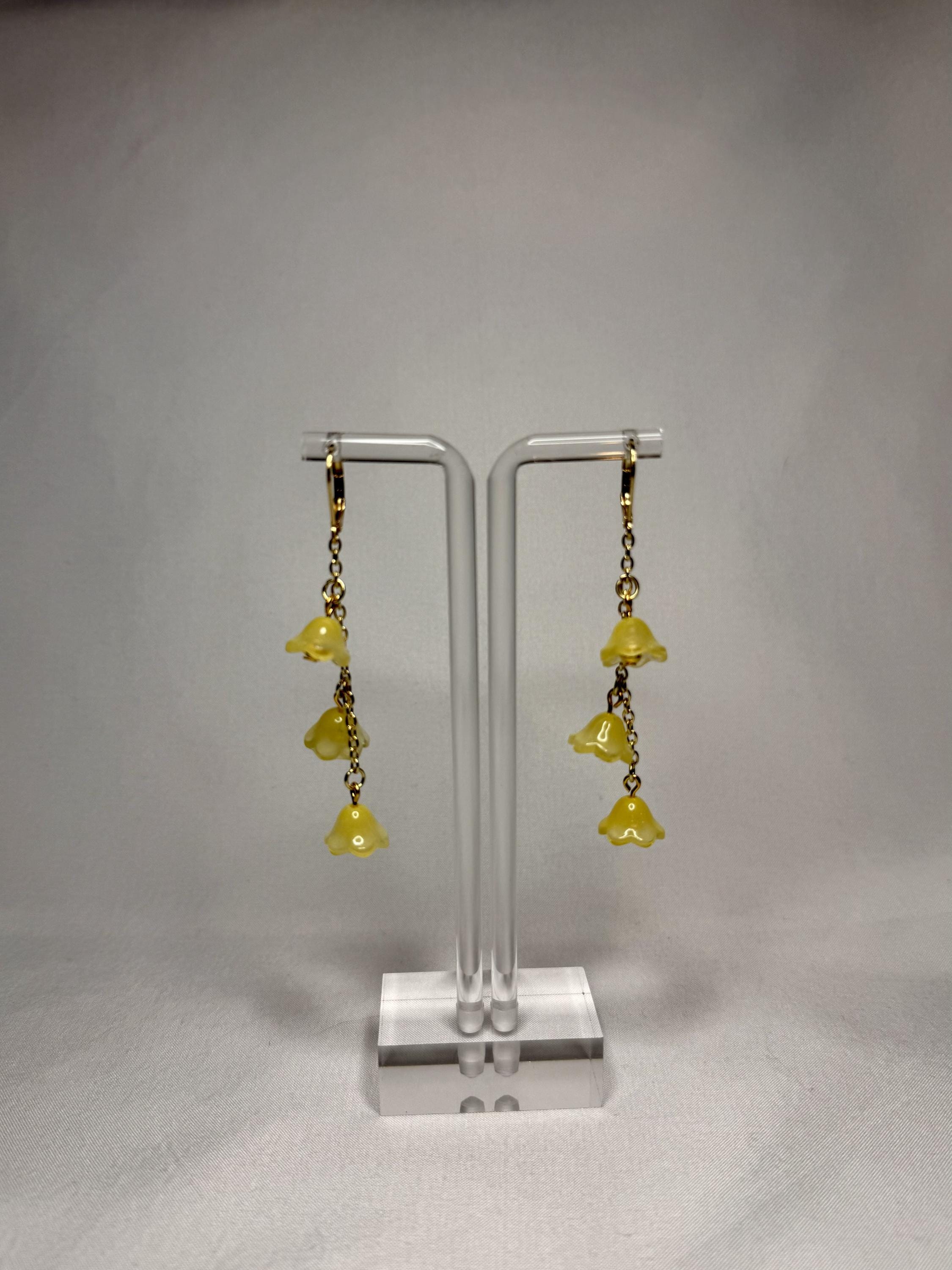 Yellow Floral Dangly Earrings: Flower Earrings