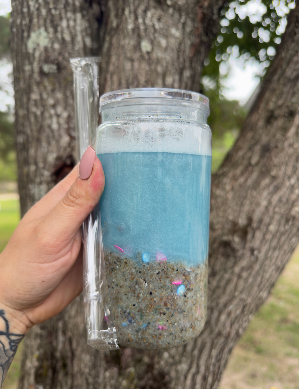 Beach 16 oz Snowglobe Tumbler w/ Straw