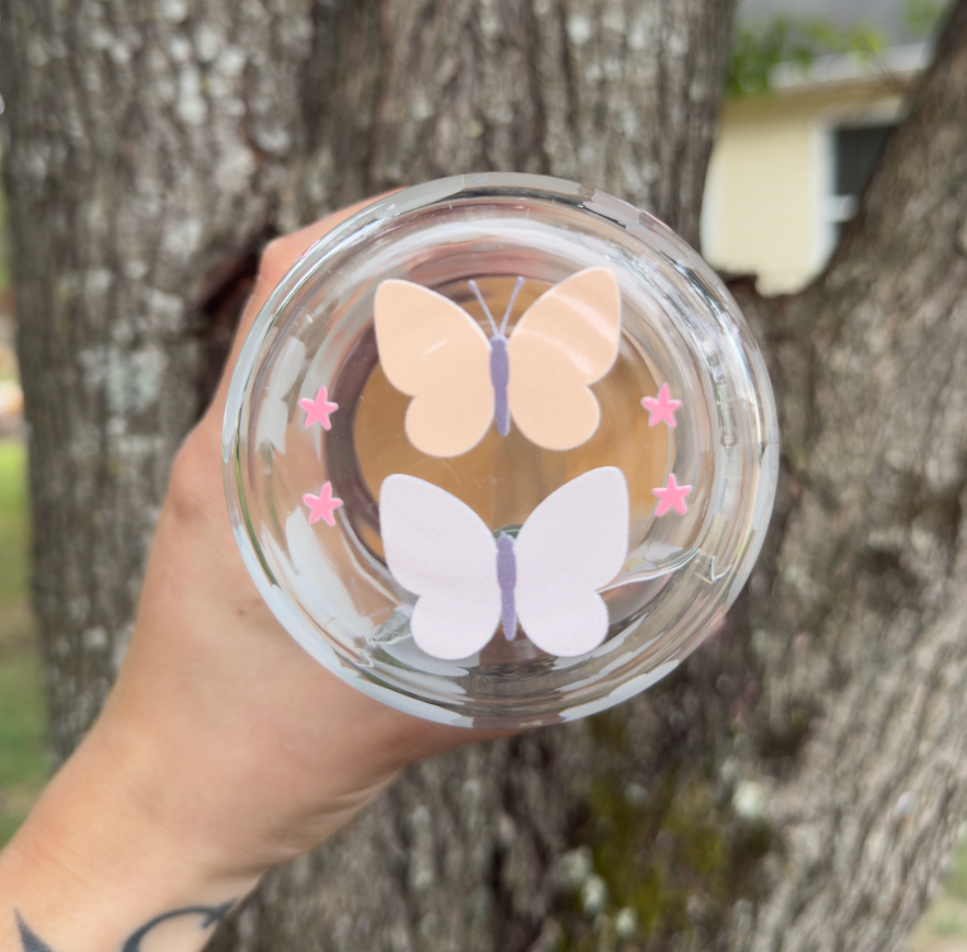 Butterflies 16 oz Glass Can w/ Straw