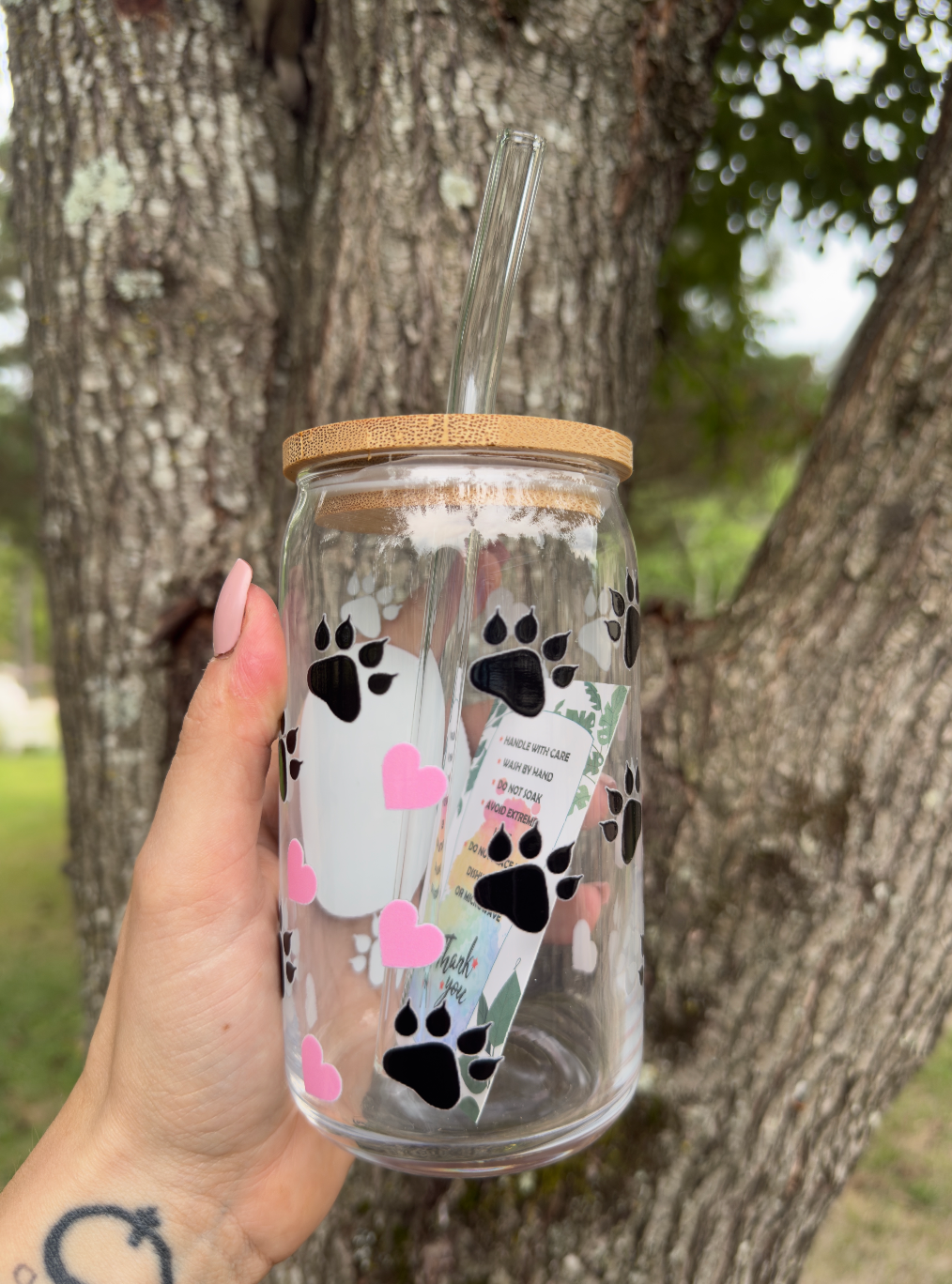 Cat Mom 16 oz Glass Can w/ Straw