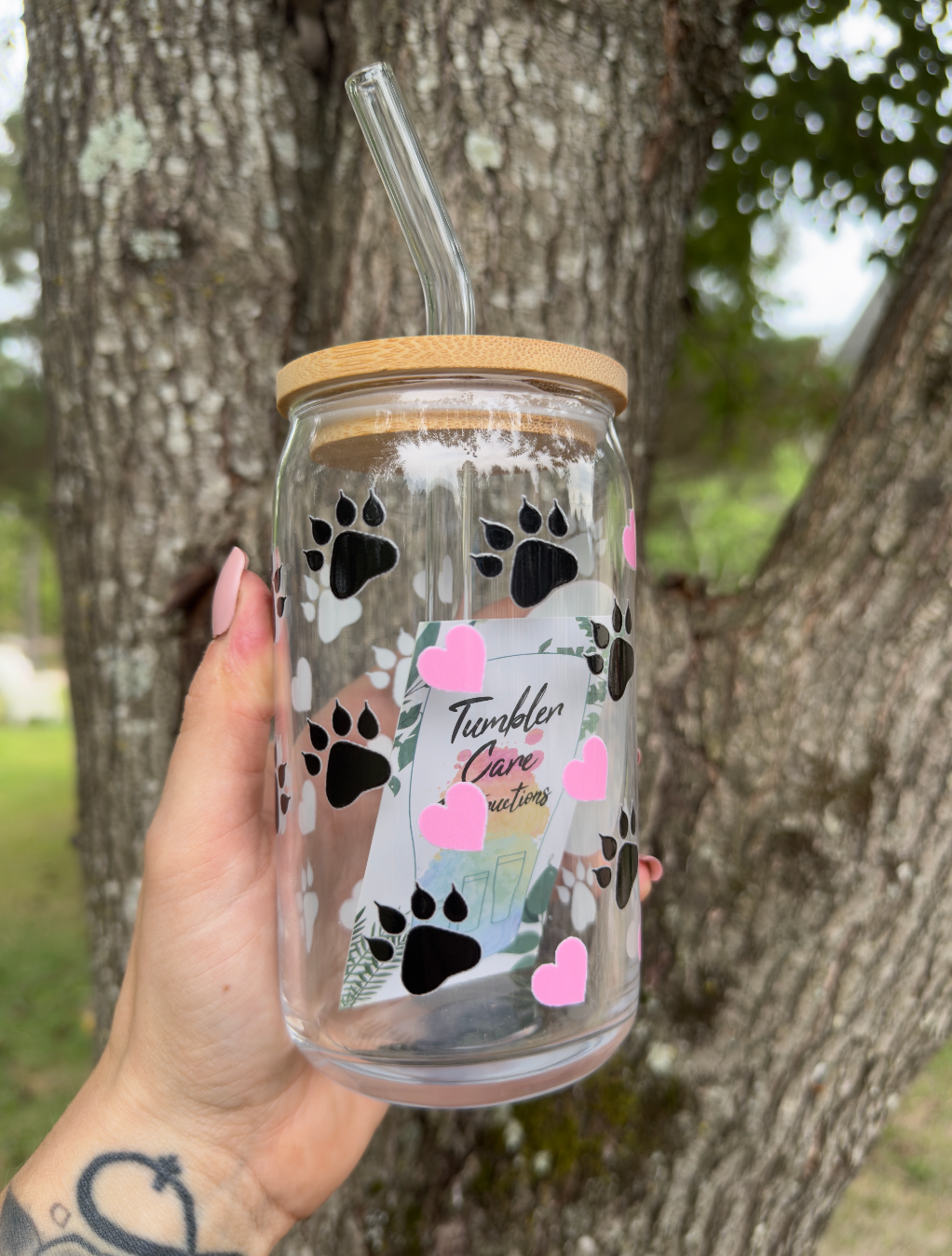 Cat Mom 16 oz Glass Can w/ Straw