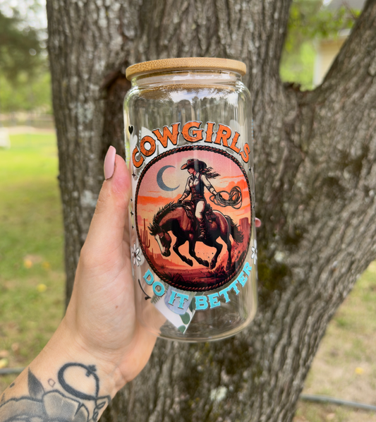 Cowgirls Do It Better 16 oz Glass Can w/ Straw