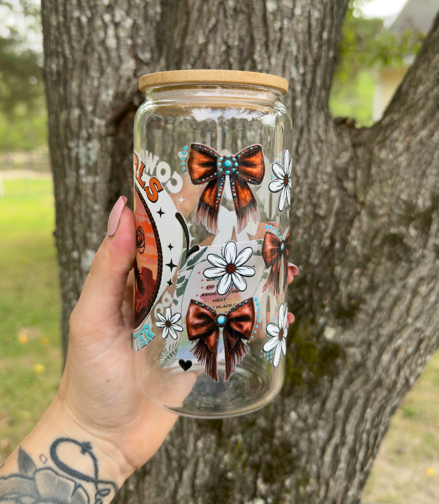 Cowgirls Do It Better 16 oz Glass Can w/ Straw