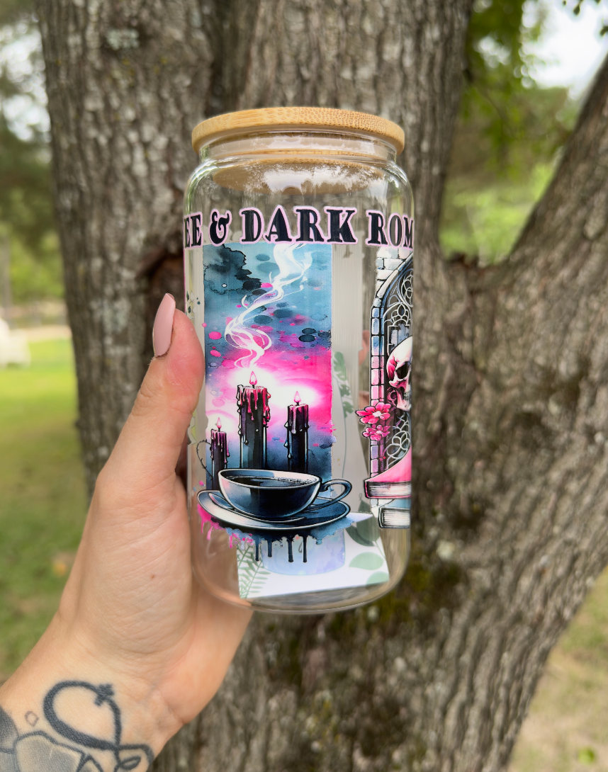 Dark Romance 16 oz Glass Can w/ Straw