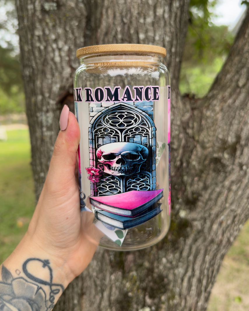 Dark Romance 16 oz Glass Can w/ Straw