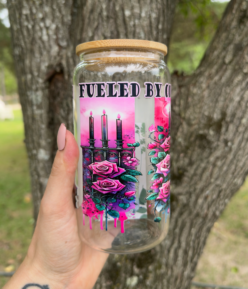 Dark Romance 16 oz Glass Can w/ Straw