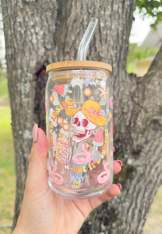 Dead Inside But It's Summer 16 oz Glass Can w/ Straw