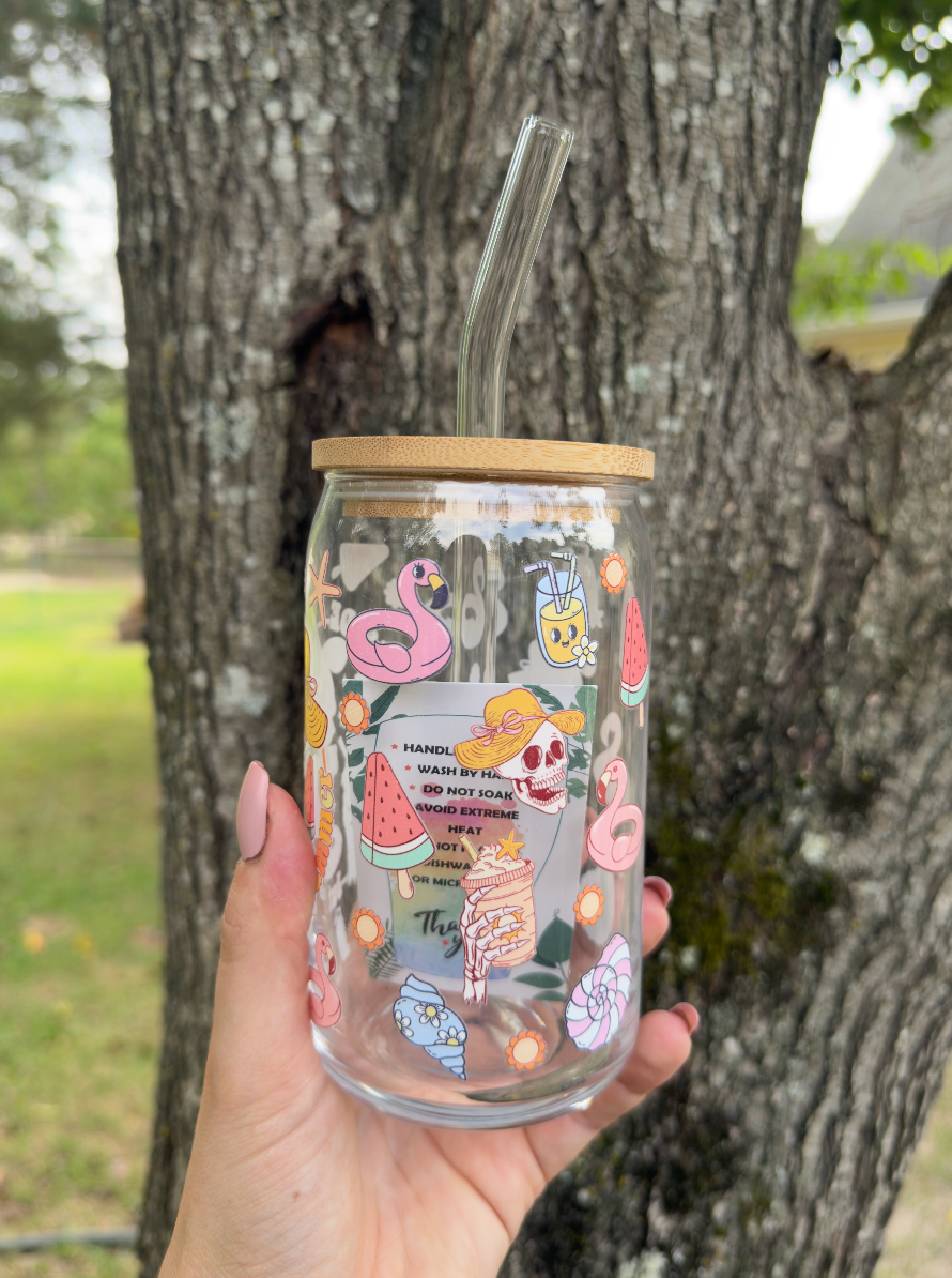 Dead Inside But It's Summer 16 oz Glass Can w/ Straw