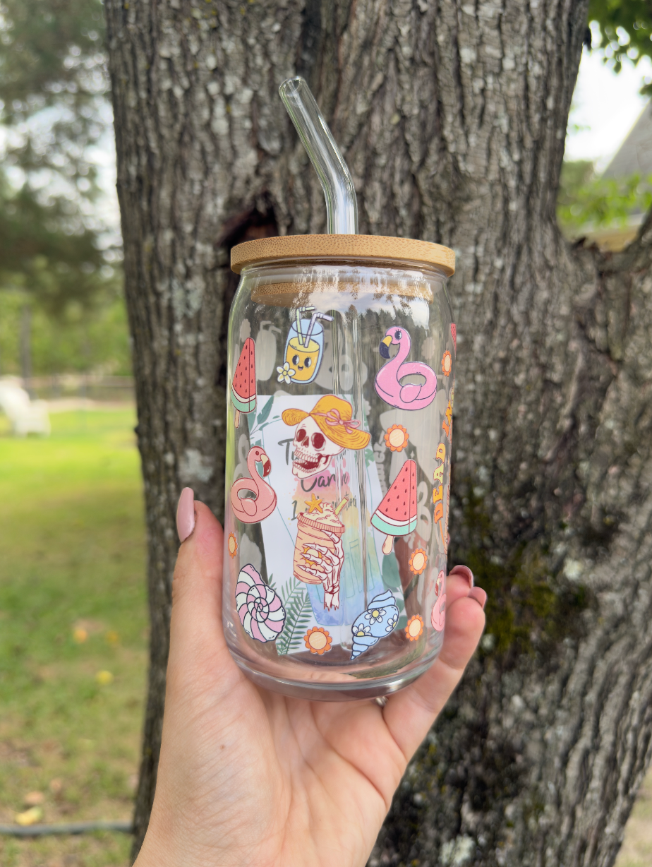 Dead Inside But It's Summer 16 oz Glass Can w/ Straw