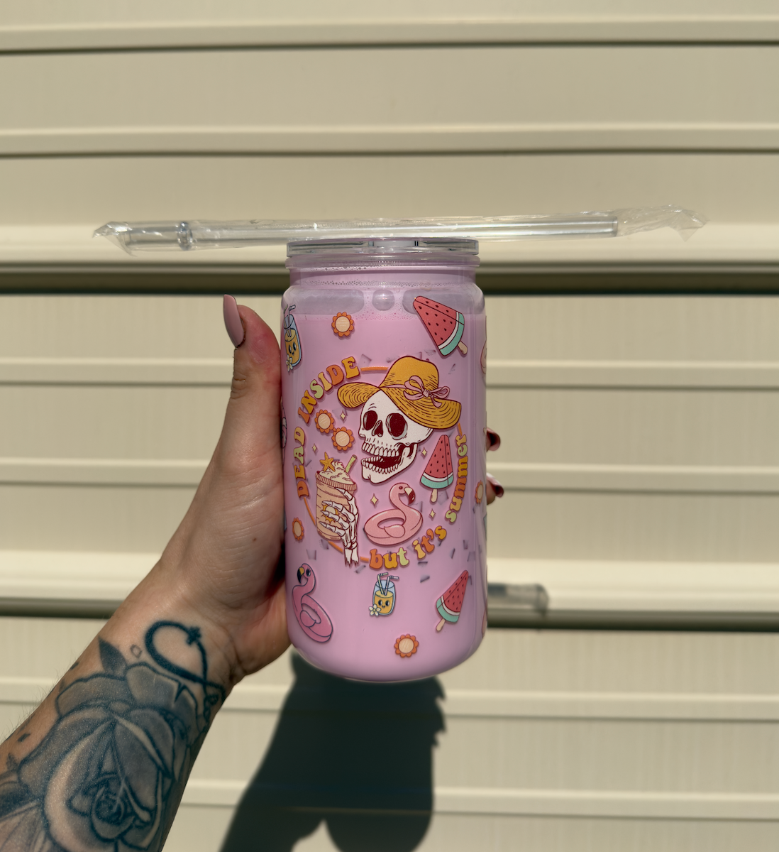 Dead Inside 16 oz Snowglobe Tumbler w/ Straw