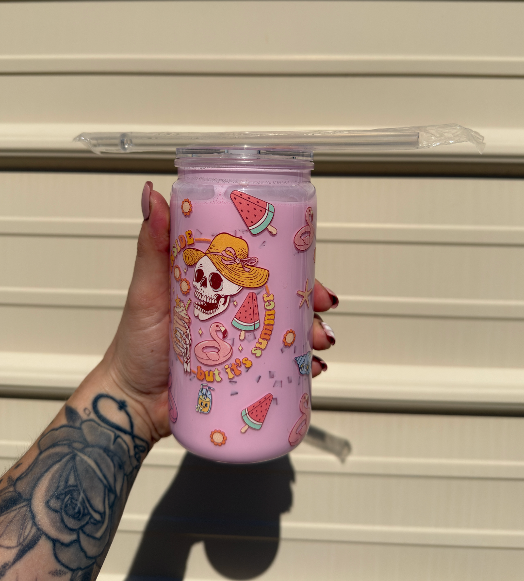 Dead Inside 16 oz Snowglobe Tumbler w/ Straw